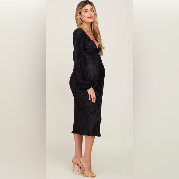 Black Pleated Front Cutout Back Tie
Maternity Midi Dress - Picture 2 of 7